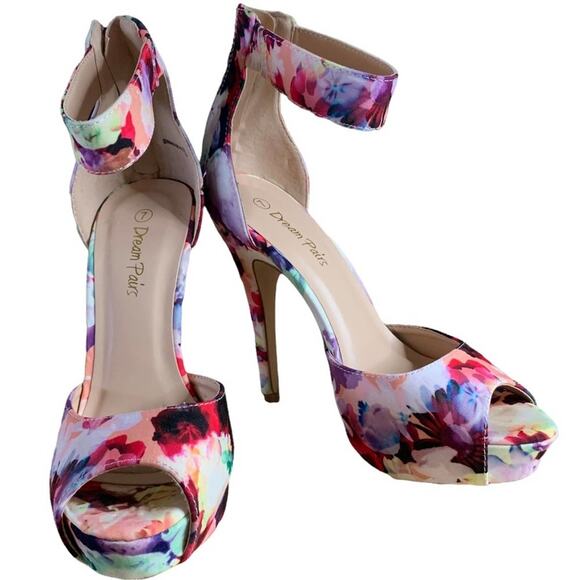 Dream pairs shoes platform heels floral zipper back style swan 05 S size 7 - Picture 1 of 7
